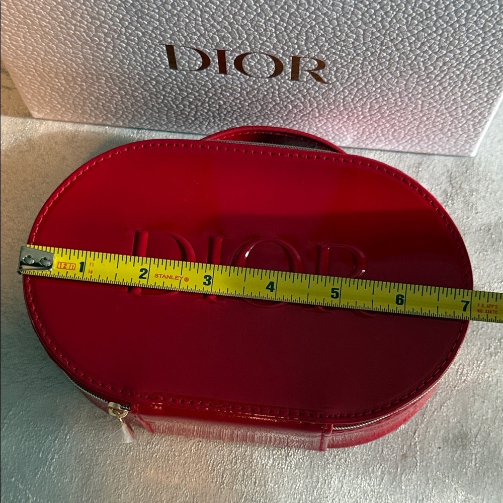 Dior Red Embossed Oval Cosmetic Case with Top Handle - Picture 5 of 6